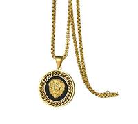 Flongo Personalised Mens Biker Biker Necklace Retro Heavy Pendant Round Lion Head Gold Composed Zircon Chain Costume Jewellery Gifts Birthday Christmas Valentine's Day, Faux Diamond