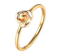 Flongo Rose Flower Ring for Women: Rose Gold Stainless Steel Stackable Two Tone Promise Rings 3D Eternity Band for Couples Girls Teens Valentines Day Birthday Gift Girlfriend Size 6