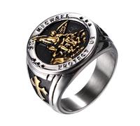 Flongo Saint Michael Ring for Men: Religious Archangel Michael Ring Classic St Michael Ring Men's Signet Rings #8