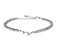 Flongo Silver BFF Bracelet for Women: Stainless Steel Plated Bead Bracelet Wave Design - Adjustable 16.5cm+5cm - Friendship Jewellery - Morse Code Detail - 18th Birthday Present