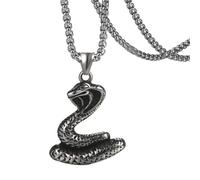 Flongo Snake Pendant Necklace for Men: Punk Gothic Animal Choker Stainless Steel 3D Large Snake Python Chain Retro Biker Amulet Pet Accessories Teenager Boys Men