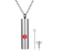 Flongo SOS Capsule Emergency Pendant Chain Necklace, Stainless Steel Pendant Chain Silver Red Medical Alert ID SOS Emergency Capsule Personalised Medical Brand Men Women, Large B,F111004-big