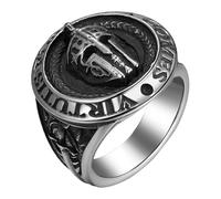 Flongo Spartan Warrior Ring for Men - Stainless Steel Signet Ring with Viking Helmet Mask Design, Medieval Gothic Jewellery in Punk Rock Style, Symbol of Strength and Courage, Gift for Men - Size 13
