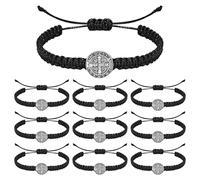 Flongo St. Benedict Bracelet Set - 10 Pieces Black Handmade Adjustable Braided Protection Bracelets with Saint Benedict Medal, Catholic Religious Jewellery for Men and Women, Symbol of Blessing