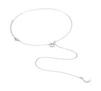 Flongo Sun and Moon Necklace for Women: Silver Lariat Y Choker with Adjustable Length - Stainless Steel Celestial Pendant - Drop Necklace with Tail - Dainty Cuban Chain - Gift for Her