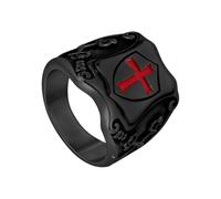 Flongo Templar Knight Ring for Men: Black Vintage Cross Stainless Steel Ring Celtic Knot Design with Viking Battle Axe Style -18K Gold Plating- Sizes 9