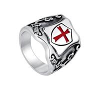 Flongo Templar Knight Ring for Men: Silver Vintage Cross Stainless Steel Ring Celtic Knot Design with Viking Battle Axe Style -18K Gold Plating- Sizes 10