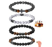 Flongo Unisex Anti Alcohol Bracelet with Tiger Eye - Adjustable 4 PCS Healing Stone Bracelets for Stress Relief and Sobriety Support, Natural Lava Stone & Turquoise Beaded Anxiety Bracelets