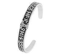 Flongo Viking Bangle with Thor's Hammer & Runes - Stainless Steel Men's Jewellery - Nordic Talisman for Strength, Courage & Protection - Symbolic Gift for Men