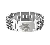 Flongo Viking Bracelet for Men - Stainless Steel Silver Cuban Chain with Norse Rune Engraved Design, Nordic Biker Wristband, Gothic Style Heavy Link Bracelet for Strong Masculine Look