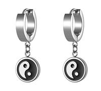 Flongo Vintage Simple Tai Chi Bagua Earrings Stainless Steel Neutral Earrings,Hinged Earrings Hoop Drop Earrings for Men Women Christmas Valentin's Gift Silver Color