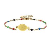 Flongo Virgin Mary Medal Bracelet for Women: Rosary Catholic Religious Colourful Beads 16.5-20cm - Christian Stainless Steel Jewellery for Girls Teens - Gift for Confirmation
