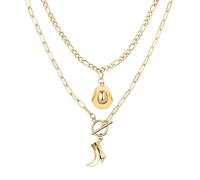 Flongo Western Cowgirl Necklace for Women: 2 Piece Stackable Necklaces with Cowboy Hat Boot Pendants - Stainless Steel Layered Chains 45cm+50cm - Country Style Fashion - Gift for Her