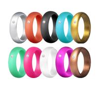 Flongo Women ‘s Workout Wedding Silicone Ring: 10 Packs Zircon Inlay Rubber Engagement Ring Set - Comfortable Fit Skin Safe Breathable Sports Rings Multi Colors