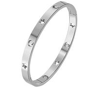 Flongo Women's Bracelet Bangle Stainless Steel Women's Bracelet for Women and Girls Bangle Inlaid Zircon Round/Heart/Star/Moon Many Colours Gold/Silver/Rose Gold, 17 centimeters, Stainless Steel