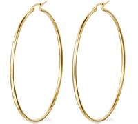 Flongo Women's Gold Big Large Round Plain Anti-allergy Stainless Steel Hoop Loop Earrings