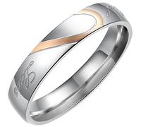 Flongo Womens Gold Real Love Stainless Steel Heart Wedding Ring Engagement Band, Size H