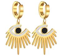 Flongo Womens Huggie Hoop Earrings: Evil Eye Starburst Dangle Earrings - Hypoallergenic Stainless Steel Gold Pendant Earring Jewelry Gift for Women Girls