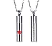 Flongo Womens Mens Stainless Steel Medical Identification Alert Perfume Bottle Necklace, Pendant Necklace for Wedding Engagement Valentine Gift