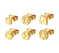 Flongo Women's Stud Earrings Set - 6 Pieces Golden Geometric Earrings Made of 316L Stainless Steel - Hypoallergenic Mini Hoop Earrings for Sensitive Ears, Everyday & Party