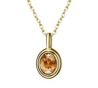 Flongo Yellow Birthstone Necklace for Women: Gold Plated Stainless Steel Pendant with Crystal Stones - November Birthday Gift - Oval Crystal Pendant Necklace - 17.71" Chain with Extension