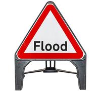 Flood 750mm Triangle Road Sign 554 - Plastic Temporary Road Street Traffic Safety Sign for Road and Street Works - Freestanding with Reflective Sign Face