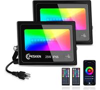 Flood Lights Outdoor 200W Equivalent,Pesken Smart RGBCW LED Flood Light with Remote&WiFi Control,Color Changing Stage Light Work with Alexa,Music Sync,IP66 Waterproof Light for Halloween Decor.
