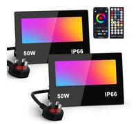 Flood Lights Outdoor 50W Smart RGB Colour Changing LED Floodlight with Remote & Bluetooth APP Control, Timing, Tunable, IP66 Waterproof Outdoor LED Lights for Garden Halloween, Christmas Decor-2 Pack