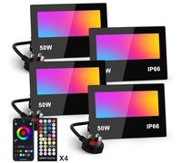 Flood Lights Outdoor 50W Smart RGB Colour Changing LED Floodlight with Remote & Bluetooth APP Control, Timing, Tunable, IP66 Waterproof Outdoor LED Lights for Garden Halloween, Christmas Decor-4 Pack