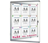 Floodirekt Wall Display Case 9 x DIN A4 Poster Display Case with Aluminium Frame and Acrylic Glass Including Magnets Information Box Notice Box Magnetic and Writeable Back Panel