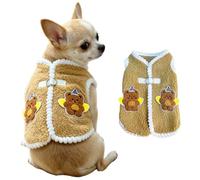 FloofeLove Dog Fleece Vest Jacket, Cute Dogs Sweater with Button(Brown, S) | Winter Cold Weater Collar Bear Print Coat Pet Clothes for Small Dogs Boy Girl