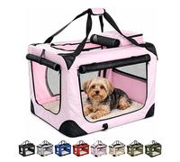 Floofy Friends Soft-Sided Dog Travel Crate - Foldable, Breathable Pet Carrier for Small Dogs & Cats, Ideal for Car Travel & Home Use - Pink