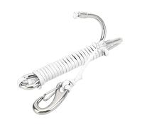 Floolinct Stainless Steel Double Reef Hook with Spiral Coil Lanyard for Diving - 13cm Underwater Anchor for BCD DRing Attachment (White)