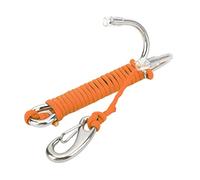 Floolinct Stainless Steel Double Reef Hook with Spiral Coil Lanyard for Diving - 13cm Underwater Anchor for BCD DRing Attachment (Orange)