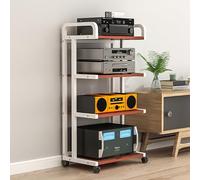 Floor Audio Rack, Speaker Display Stand, Stereo Stands with Storage Shelves, Media Stand on Universal Wheels, Easy to Assemble for Living Room & Gaming Setup