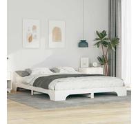 Floor Bed Frame Low-Profile Double White Solid Pine Wood with Under-bed Storage [EEK: A]