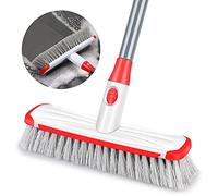 Floor Brush Scrubbing Brush Deck Brush Push Broom Indoor Outdoor Yard Brush Long Handle Adjustable, 2 in 1 Scrape and Brush Stiff Bristle Cleaning Brush for Bathroom Kitchen Tub Patio Tile Grout