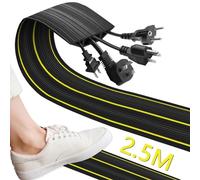 Floor Cable Cover, 2.5M Cable Protector Heavy Duty Cable Cover with 3 Cord Channels, Rubber Wire Cover Cord Floor Cover for Outdoor Garage Boat Warehouse Sidewalk, Easy Lay Flat