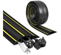 Floor Cable Cover, 3 Meters Floor Cable Protector, Heavy Duty Rubber Wire Covers for Floor Outdoor Cable Cover, 3 Cord Channels Floor Cable Tidy Management, Black