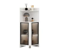 Floor Corner Cabinet with Tempered Glass Doors, Display Shelves, Tall Side Cabinet with LED Light for Bathroom, Kitchen, Living Room, Bedroom