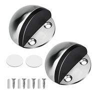 Floor Door Stoppers, 2 Pack Stainless Steel Door Stops Oval Floor Mounted with Screws and Self-Adhesive Pads- Sound Dampening Rubber Buffer, Durable for Home & Office Use