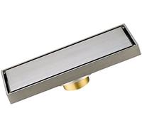 floor drain, Linear Shower Drain with Hair Strainer, Brass Invisible Rectangle Floor with Removable Cover, Drainer and Basement(Brushed,30x8cm(11.8x3.1Inch))