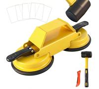 Floor Gap Fixer Tool Heavy Duty 45°Striking Surface Floor Gap Repair Tool Made of Iron & Enhanced Suction Cup with Slot Cutter, Hammer and 5pcs Sticky Pads for Fixer Vinyl Flooring Tools (Yellow)