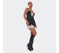 Floor-It Pointed Toe Knee High Heeled Boot In Black Faux Leather, Women's Size UK 7