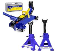 Floor Jack Combo - Trolley Jack 2 Ton Tonne Hydraulic with Carry Case & 2 3 Ton Axle Stand Set Floor Lifting Lift with 9 Adjustable Range, for Car Van Garage Repair Tool Portable Workshop Equipment