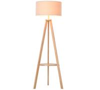 Floor Lamp 154cm Cream Linen Shade Solid Wood Tripod with Shelf Floor Switch E27 [EEK: Unbranded]