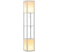 Floor Lamp 156cm Light Grey Fabric Shelf Lamp Corner Tall with 2 Display Shelves [EEK: Unbranded]