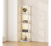 Floor Lamp 157cm Grey MDF & Tempered Glass 4-Tier LED Dimmable Shelves 4-shelfXL