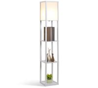HOMCOM 3-Tier Floor Lamp with Shelves and Storage, Modern Corner Standing Lamp with Lampshade, Reading Light with Foot Switch for Living Room, Bedroom, Home Office, Bulb not Included, White