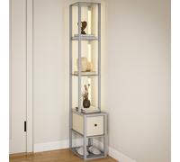 Floor Lamp 3-in-1 Grey 169cm MDF Shelves Fabric Drawer LED+ Dimmable Foot Switch
